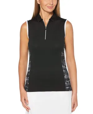 Womens Sleeveless Floral Printed Polo