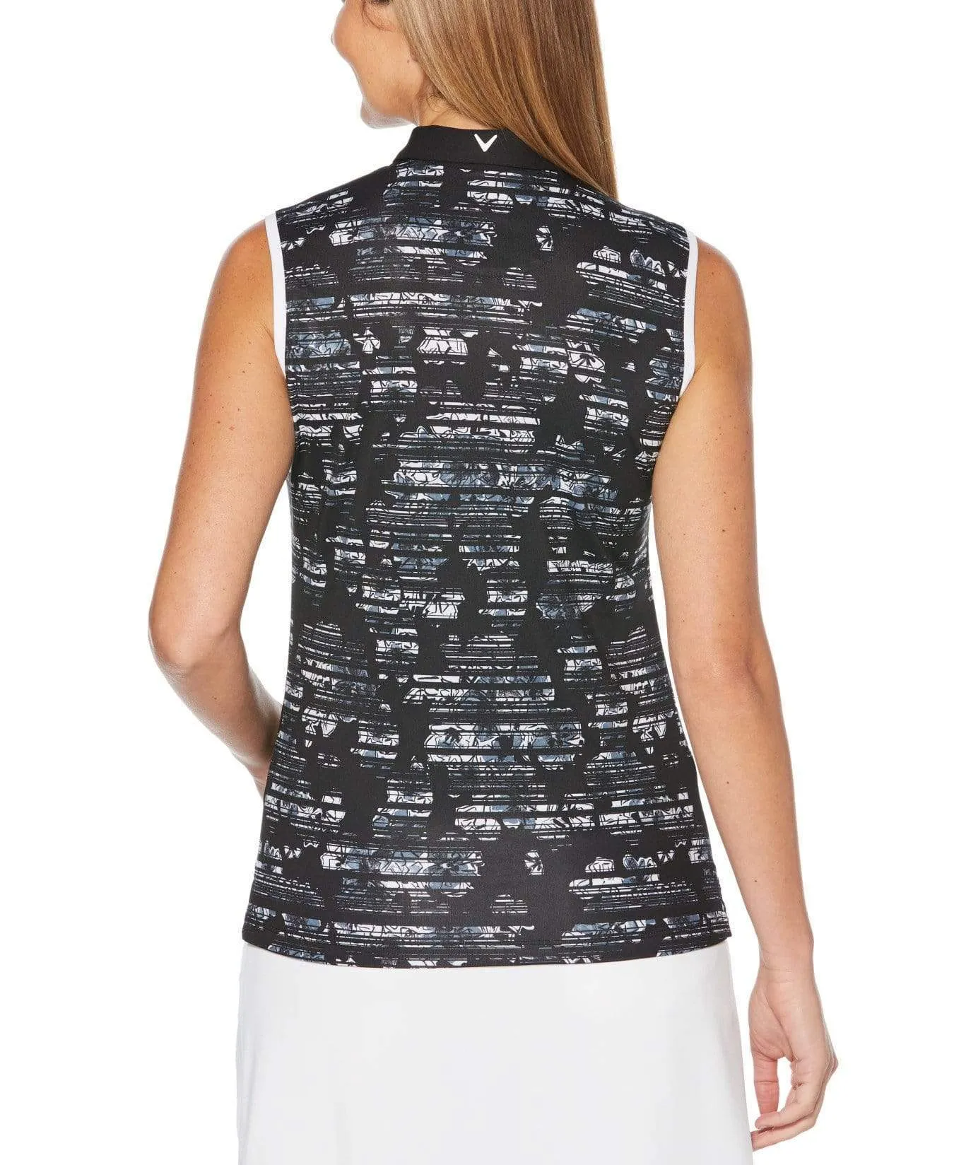Womens Sleeveless Floral Printed Polo