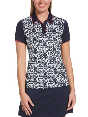 Womens Tropical Floral Print Polo