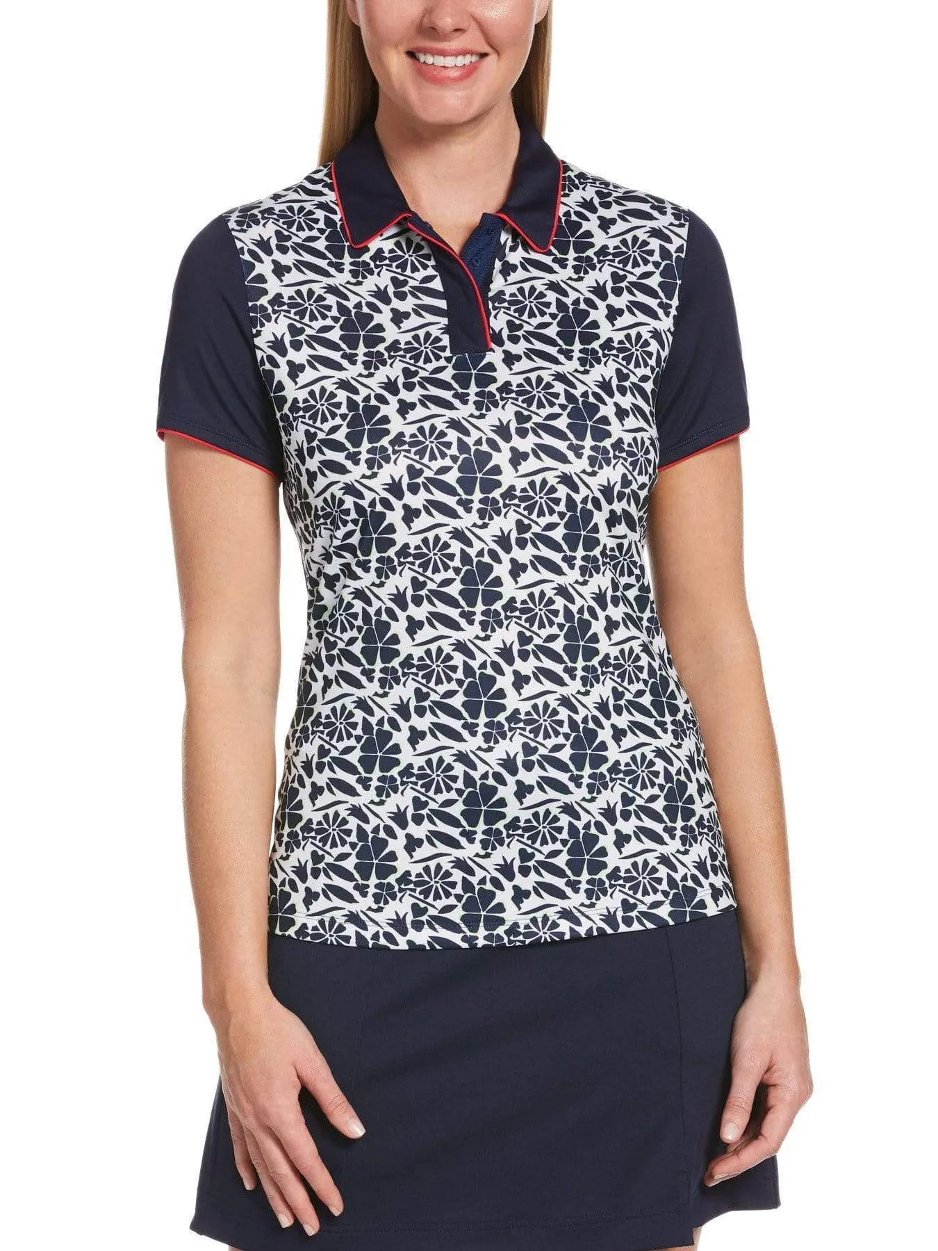 Womens Tropical Floral Print Polo