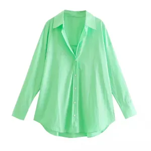 Women's V-neck Loose Poplin Shirt