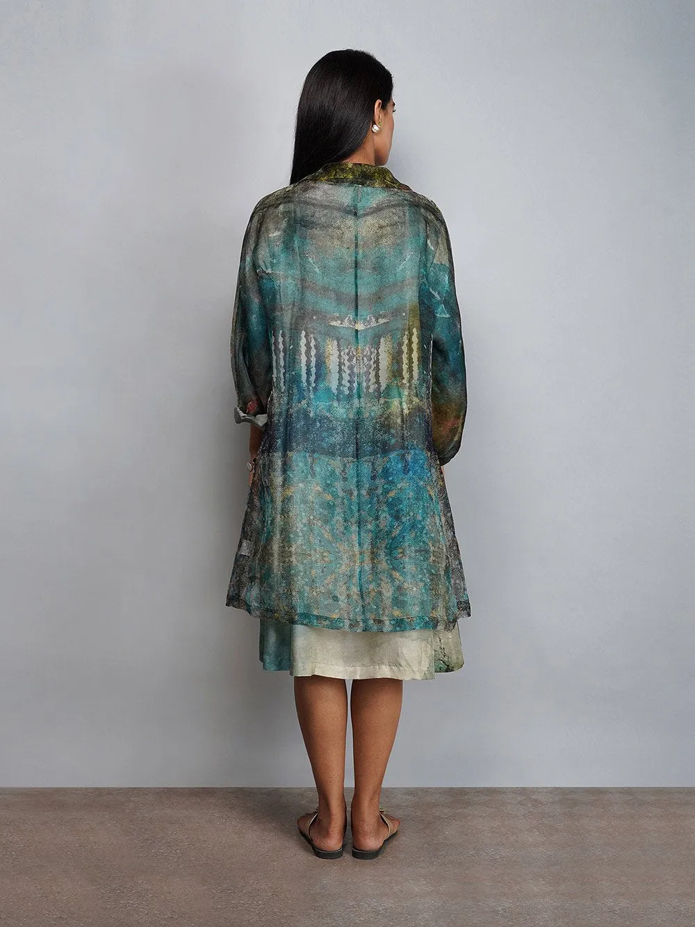 Yavi   I   Silk Printed Dress With Printed Silk Organza Jacket