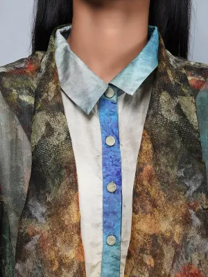 Yavi   I   Silk Printed Dress With Printed Silk Organza Jacket