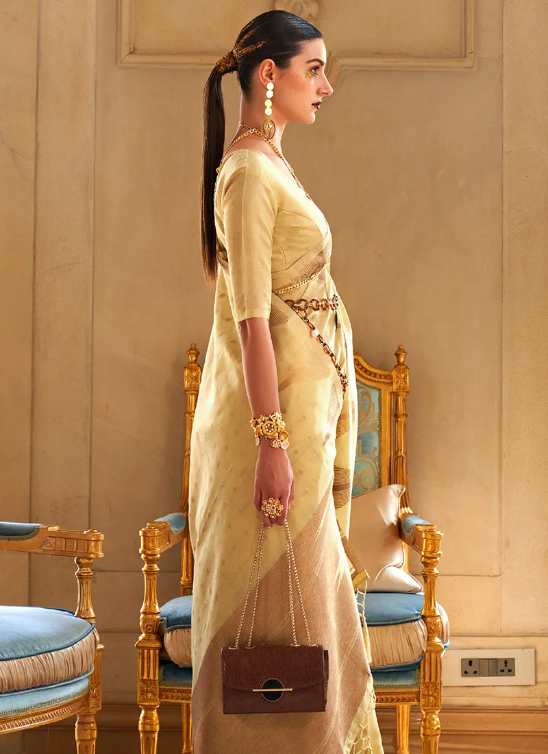 Yellow Khicha Zari Handloom Weaved Silk Saree