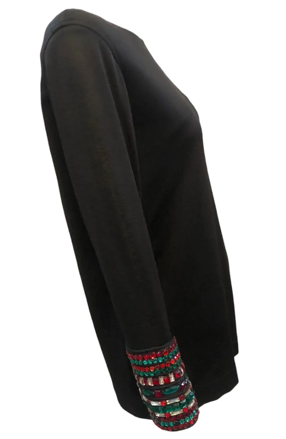 YSL Saint Laurent Rive Gauche 80s Black Tunic with Red & Green Faux Gems
