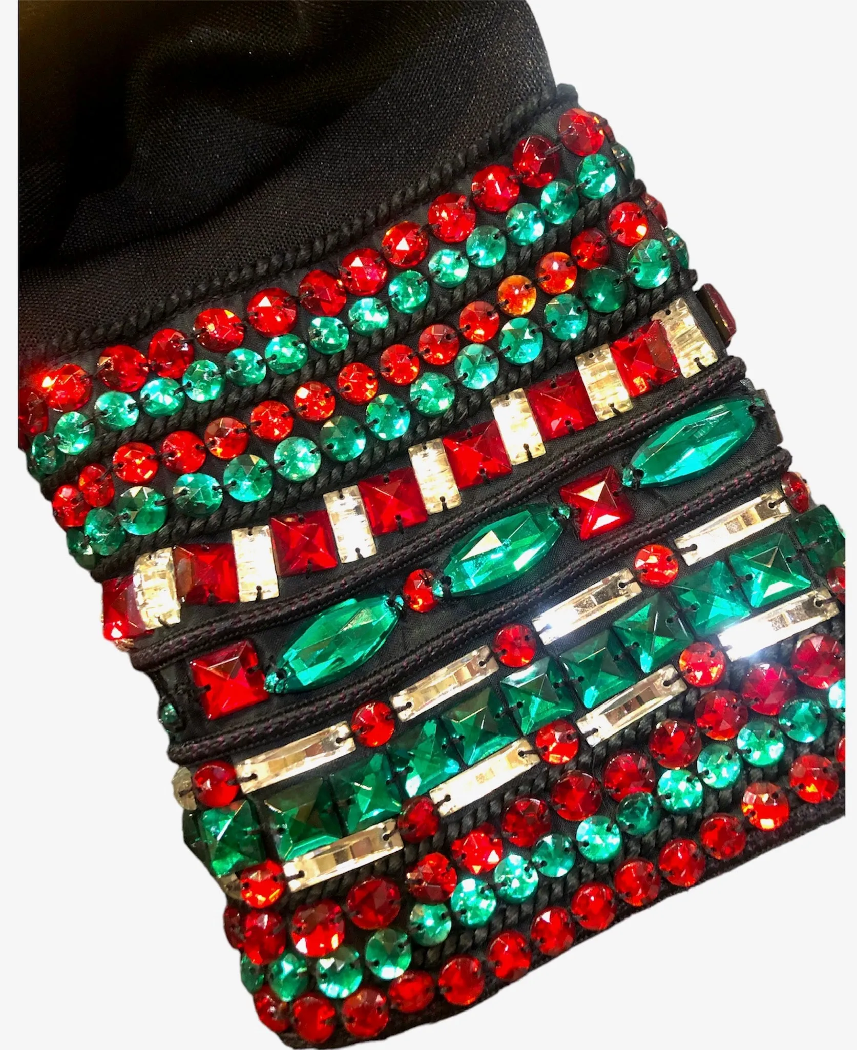 YSL Saint Laurent Rive Gauche 80s Black Tunic with Red & Green Faux Gems