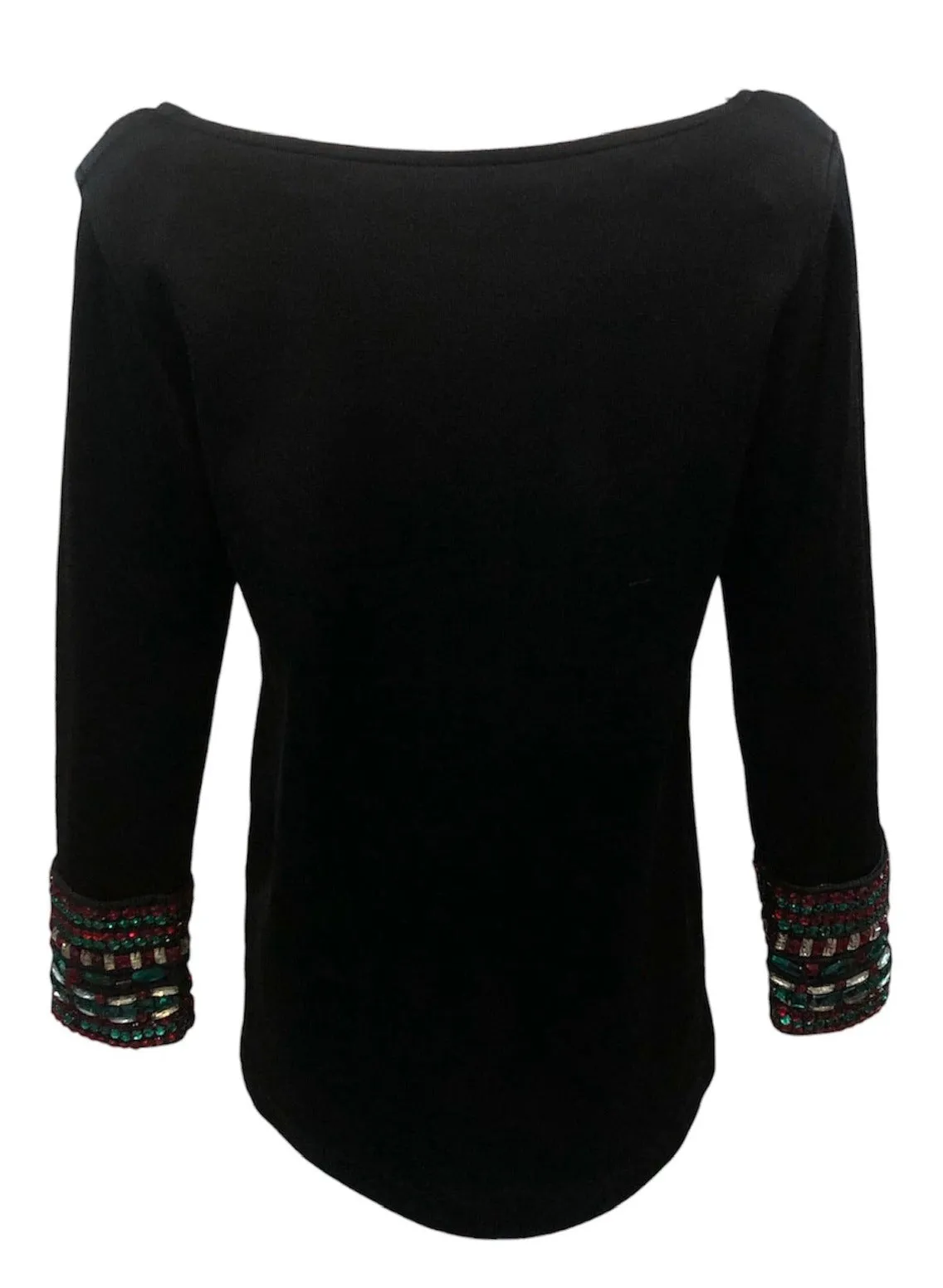 YSL Saint Laurent Rive Gauche 80s Black Tunic with Red & Green Faux Gems