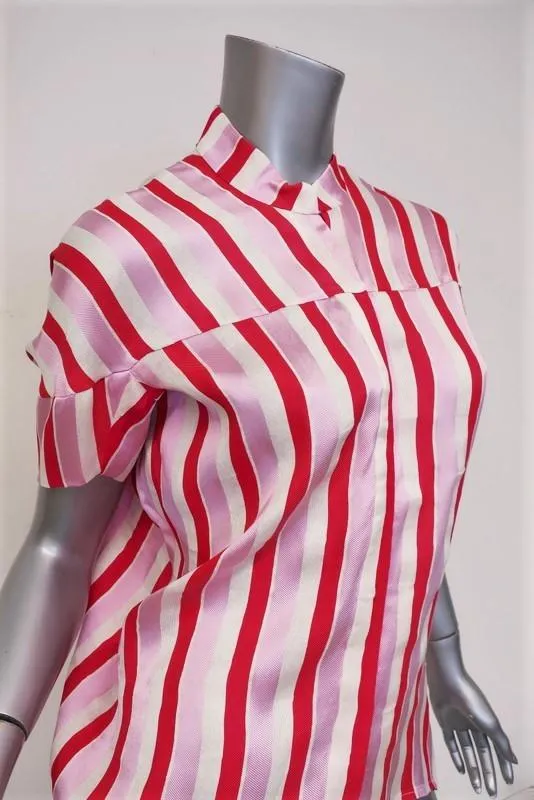 Zero   Maria Cornejo Concave Blouse Pink Striped Twill Size 0 Short Sleeve Top