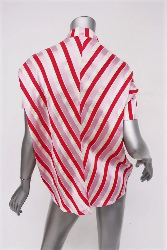 Zero   Maria Cornejo Concave Blouse Pink Striped Twill Size 0 Short Sleeve Top
