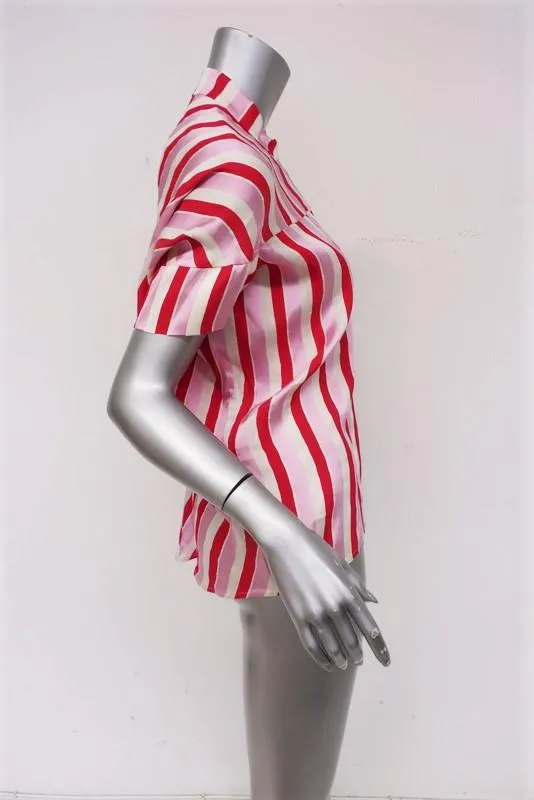 Zero   Maria Cornejo Concave Blouse Pink Striped Twill Size 0 Short Sleeve Top