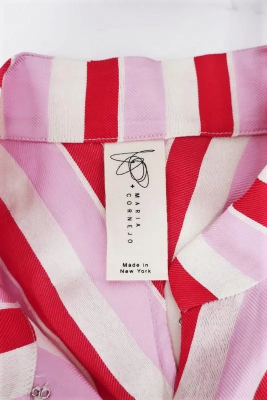 Zero   Maria Cornejo Concave Blouse Pink Striped Twill Size 0 Short Sleeve Top