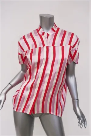 Zero   Maria Cornejo Concave Blouse Pink Striped Twill Size 0 Short Sleeve Top