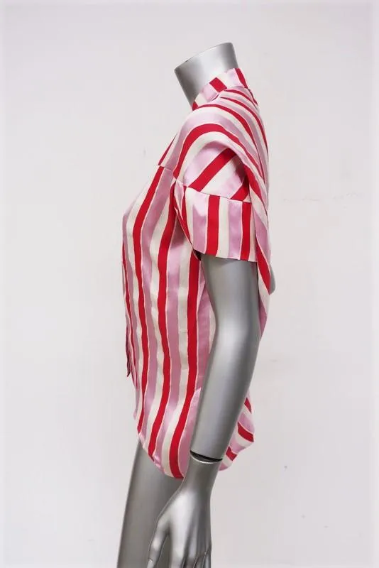 Zero   Maria Cornejo Concave Blouse Pink Striped Twill Size 0 Short Sleeve Top