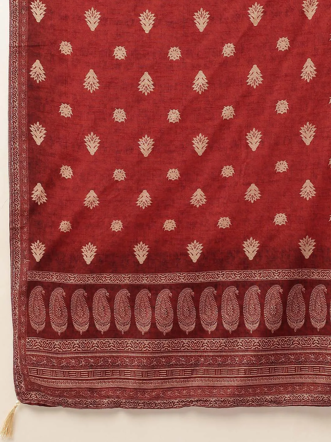 ZOLA Exclusive Silk All Over Floral Print Maroon Straight Kurta Set With Dupatta For Women